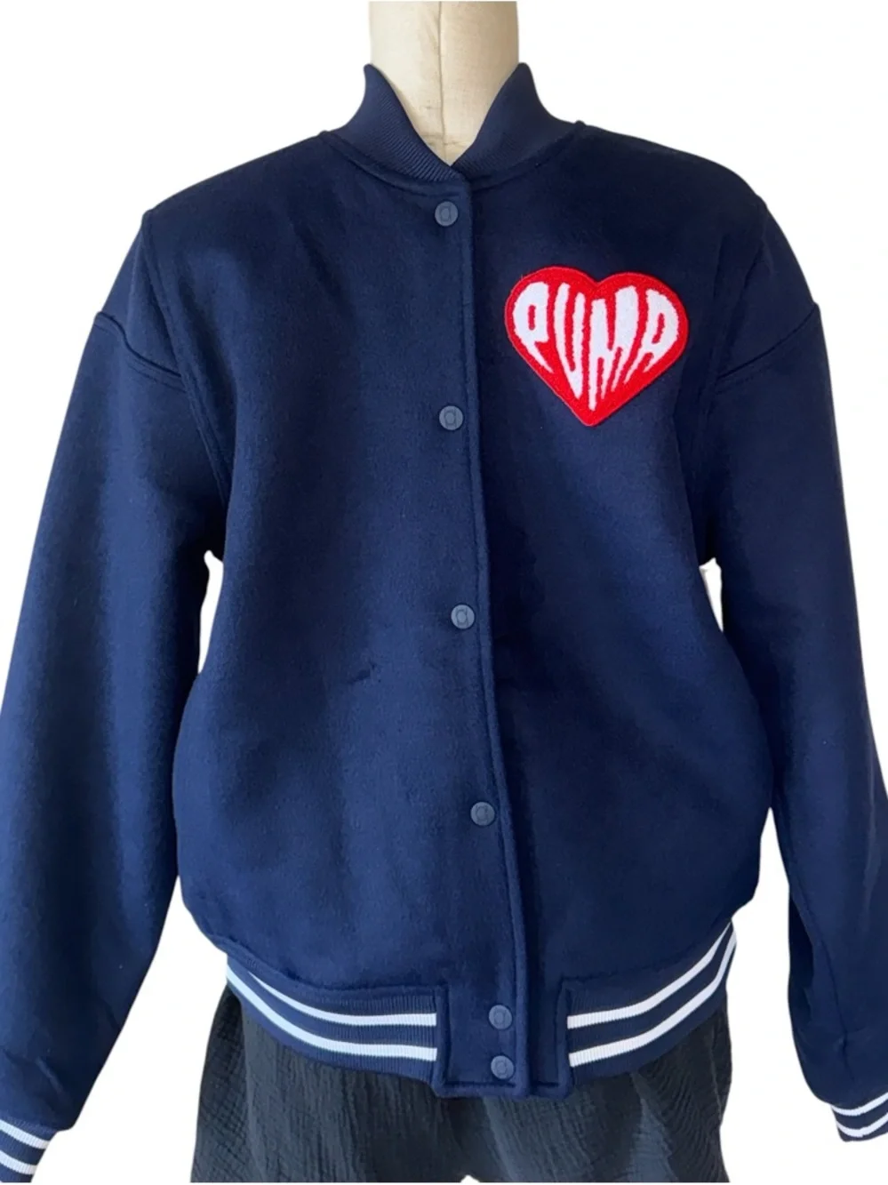 NWT Puma Hooperhotline Men’s  Varsity Reversible Snap Button Jacket Wool Navy S